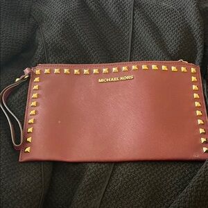 Michael Kors Burgundy Wristlet with Gold Accents